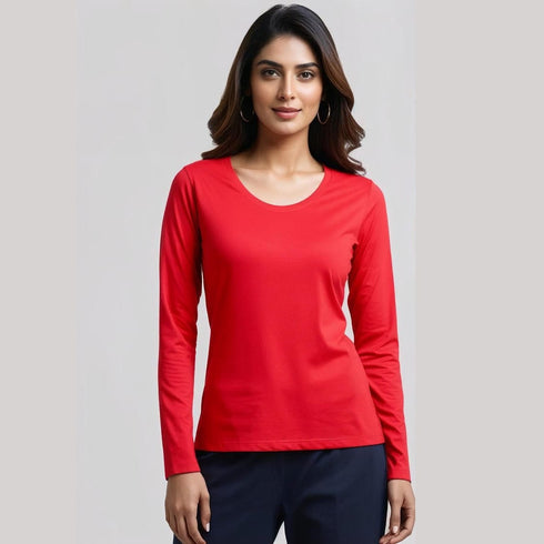 Red Cotton Jersey Full Sleeve T-Shirt – Bold, Comfortable & Lightweight | Modscrubs